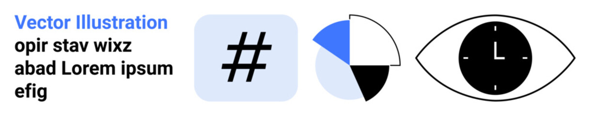 Obraz premium metadata tag icon, segmented pie chart, and an eye containing a clock. Ideal for analytics, data tracking, business vision, time management, marketing, strategy simple landing page