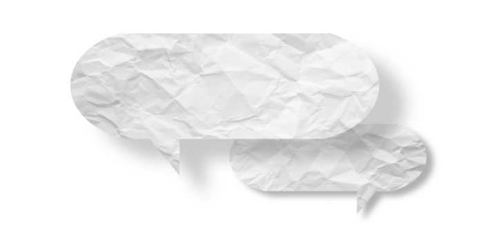 White speech bubble crumpled paper isolated on transparent background
