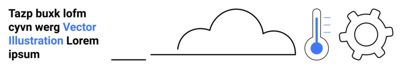 Cloud outline, thermometer with blue liquid, and cogwheel symbolize weather, data, and technology. Ideal for meteorology, automation, innovation, climate monitoring smart systems sustainability