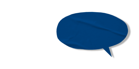 Blue speech bubble crumpled paper isolated on transparent background