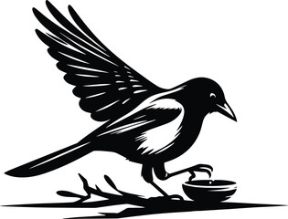 Beautiful Magpie bird vector silhouette illustration isolated on a white background