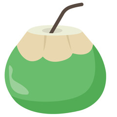 Fresh Green Coconut with Straw  Tropical Summer Refreshment