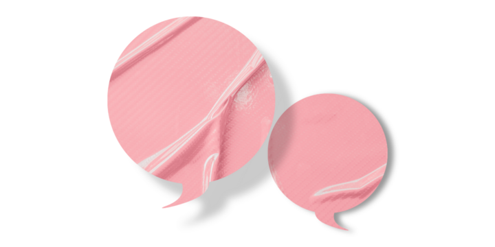 Pink speech bubble crumpled paper isolated on transparent background