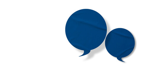 Blue speech bubble crumpled paper isolated on transparent background