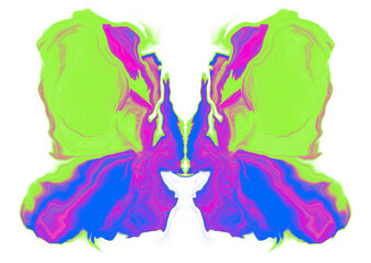 High contrast neon pink and green wings with a purple center — playful and unexpected.