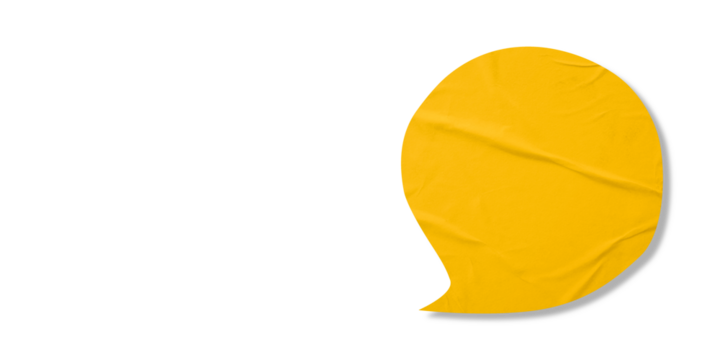Yellow speech bubble crumpled paper isolated on transparent background