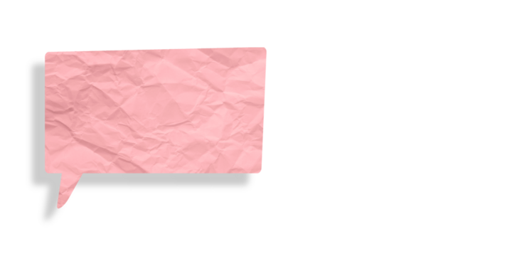 Pink speech bubble crumpled paper isolated on transparent background