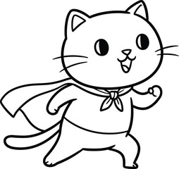 Obraz premium Cat lineart illustration suitable for coloring book featuring walking playful feline with scarf and cheerful expression