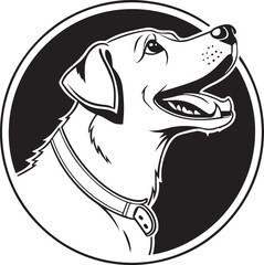 Confident dog head illustration in a solid circle, perfect for strong, loyal branding in pet care or dog training.