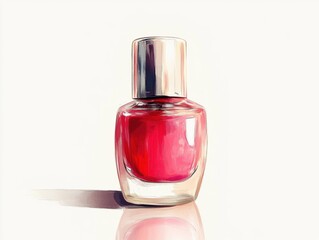 Close-up of a bright red nail polish bottle.
