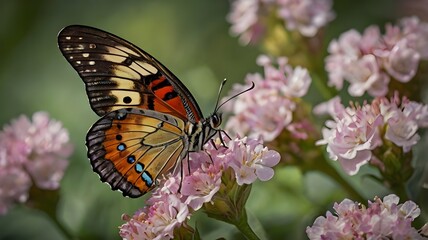 Fototapeta premium Antennae of a Butterfly in Close-Up, Emphasizing Vibrant Colors on a Blooming Flower