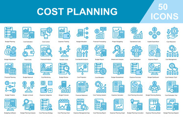 Cost Planning Editable Icons set. Vector illustration in modern thin blue style of business related icons	