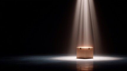 Cardboard box illuminated by spotlight.