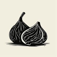 Black and white illustration of two figs on a light background  