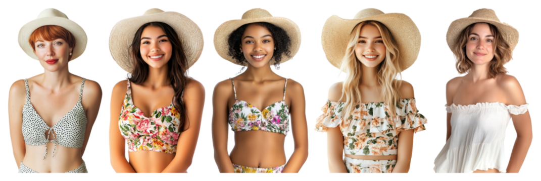 PNG Diverse women in summer fashion, element set on transparent background