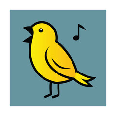 Illustration of a singing yellow bird with a music note against a teal background