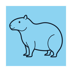 Simple outline illustration of a cute capybara on a bright blue background