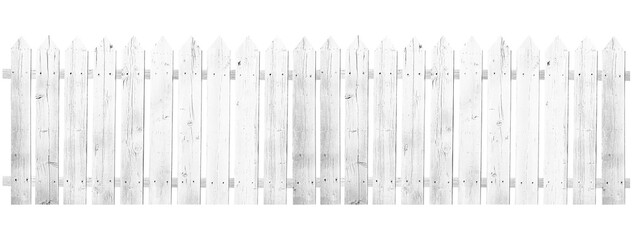 New white wooden fence isolated on transparent background.