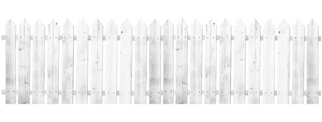 New white wooden fence isolated on transparent background.