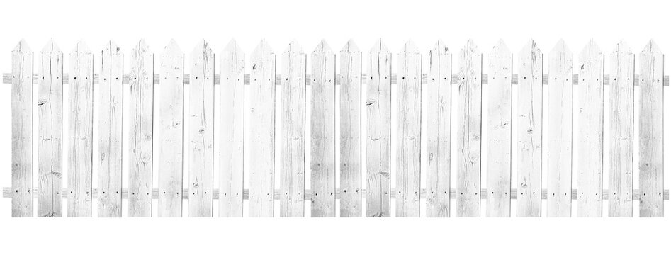New white wooden fence isolated on transparent background.