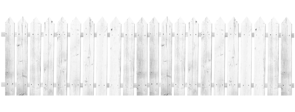 New white wooden fence isolated on transparent background.