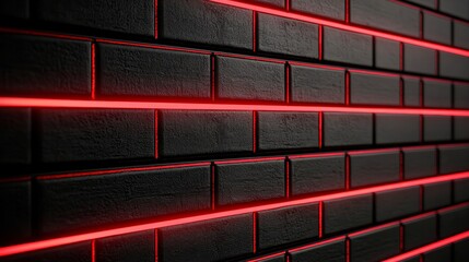 Hacking crisis concept. Black brick wall with glowing red lines for a striking visual effect.