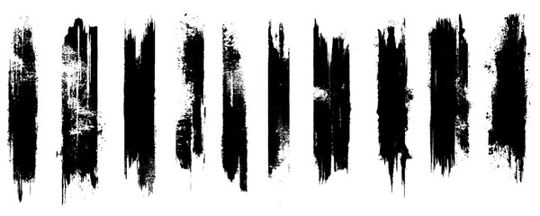 Collection set of black paint brush stroke, line, grunge. 