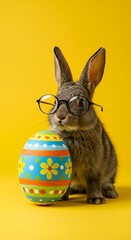 Bunny with Glasses and Painted Egg