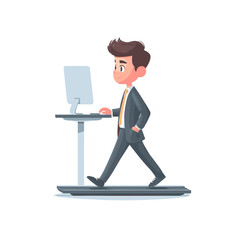 Walking Workday:  Active Businessman on Treadmill