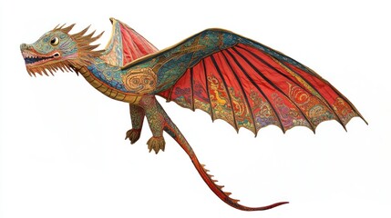 Ornate dragon puppet in flight