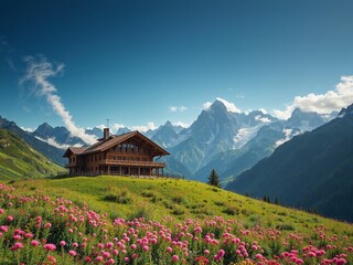 Fototapeta premium Rustic Mountain Retreat Panorama