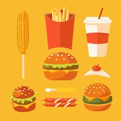 Flat vector street food for holiday picnic