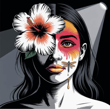 illustration, face, portrait, art, isolated, young, woman, person, female, model, lady, stylish, makeup, fashion, sketch, lips, artistic, sexy, elegant, graphic, vector, hair, salon, eye, glamour, bea