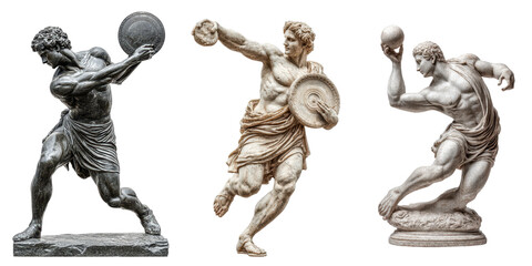 Discus thrower statue Roman copy of Greek sculpture, ancient Olymp games, isolated on Transparent PNG diecut