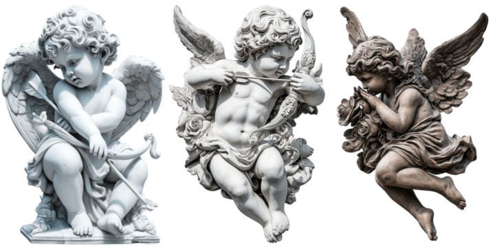 Cupid statue cutout, romantic sculpture, detailed, isolated on Transparent PNG diecut