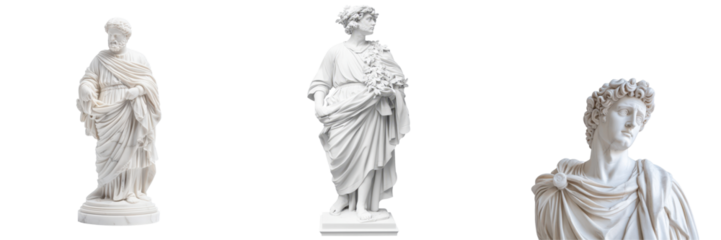 Marble statue of fictional person, detailed sculpture, isolated on Transparent PNG diecut