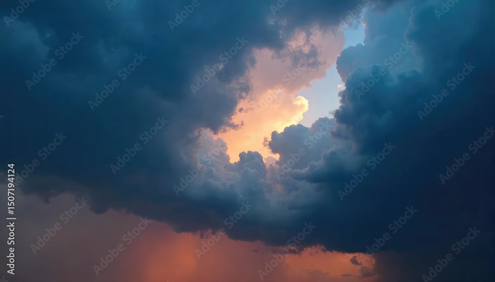 Wall mural dramatic stormy sky with dark clouds and ominous light, perfect for weather news or atmospheric back