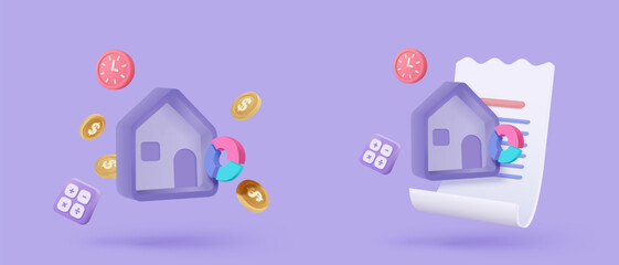 Fototapeta premium 3D vector real estate for personal loan on bubble icon. mortgage housing to money, rental property of financial, money investment project. 3d residence financial icon vector render illustration