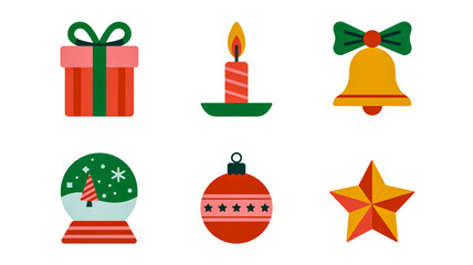 Christmas vector icons set gift candle bell snow globe ornament star holiday festive season decoration