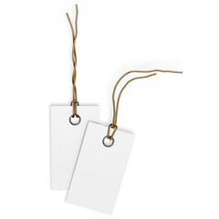 White blank price label tag isolated on white background, front view clothing label mockup with...
