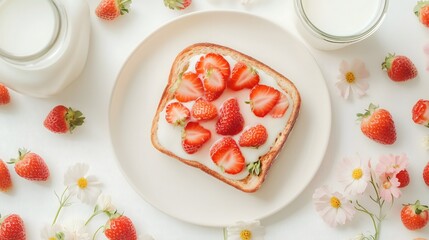 Strawberry Delight Breakfast: A mouthwatering strawberry toast served on a plate, with fresh berries scattered around, promising a delightful morning treat. 