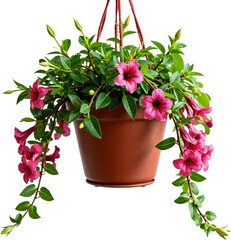 Hanging basket with trailing lobelia, isolated on transparent background for gardening and home decor use.