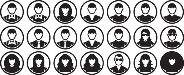 Isolated User Avatar Icons, Profile Symbols, Modern Editable Black Stroke, Line Art Set, Personal Identity, Account Icon, Minimalistic Design, Editable Vector, Digital Profile, UI Elements