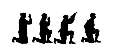 Detailed crouching army figure silhouette, representing discipline, cover tactics, and battlefield realism. Perfect for use in tactical branding or war-themed art.
