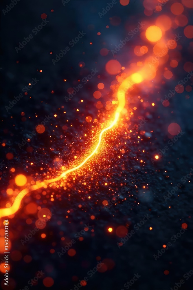 Wall mural intensely bright sparkles ignite and burn, leaving trails of fiery light against a dark background p