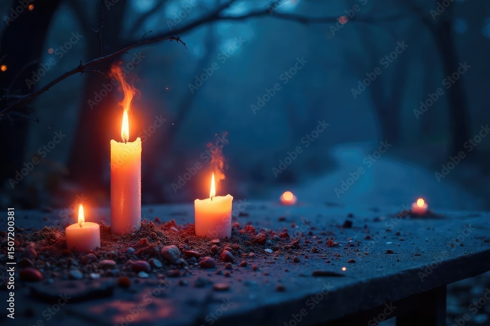 Wall mural intricate, branched lightning bolt candles dramatically illuminate a dark scene, casting ethereal gl