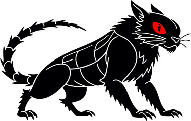Demonic Black Cat – Red-Eyed Mythical Beast Vector Art