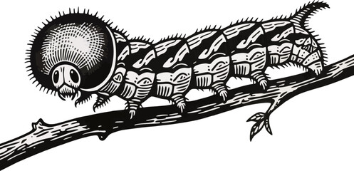 Caterpillar Anatomy in Vintage Line Art