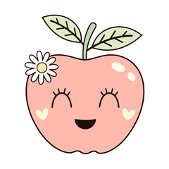 Cute groovy apple clipart, cartoon summer fruit character. Adorable hand drawn vector illustration in flat style	
