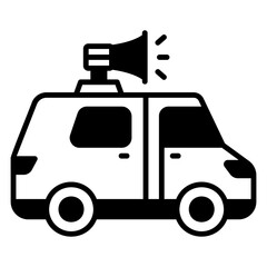 Mobile Public Address Vehicle with Megaphone Icon